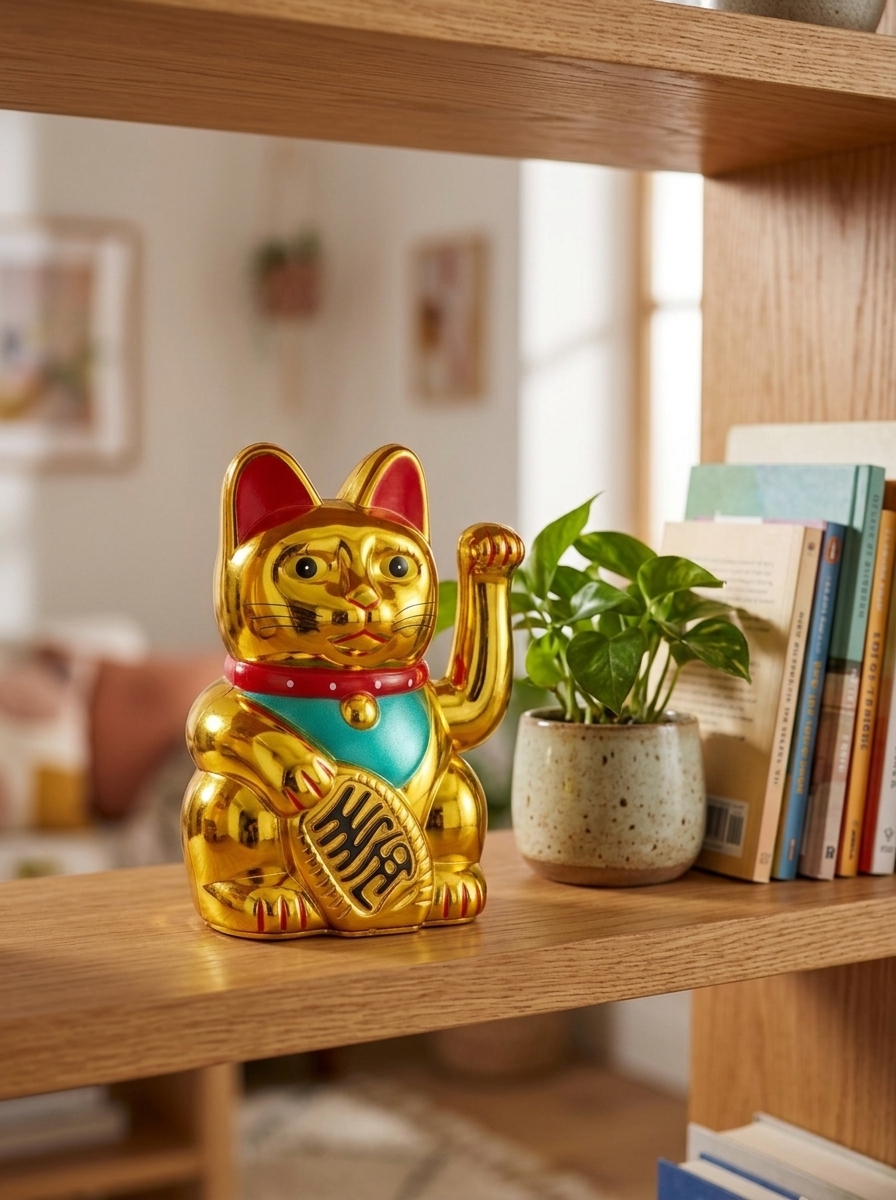 Maneki-neko en una estantería